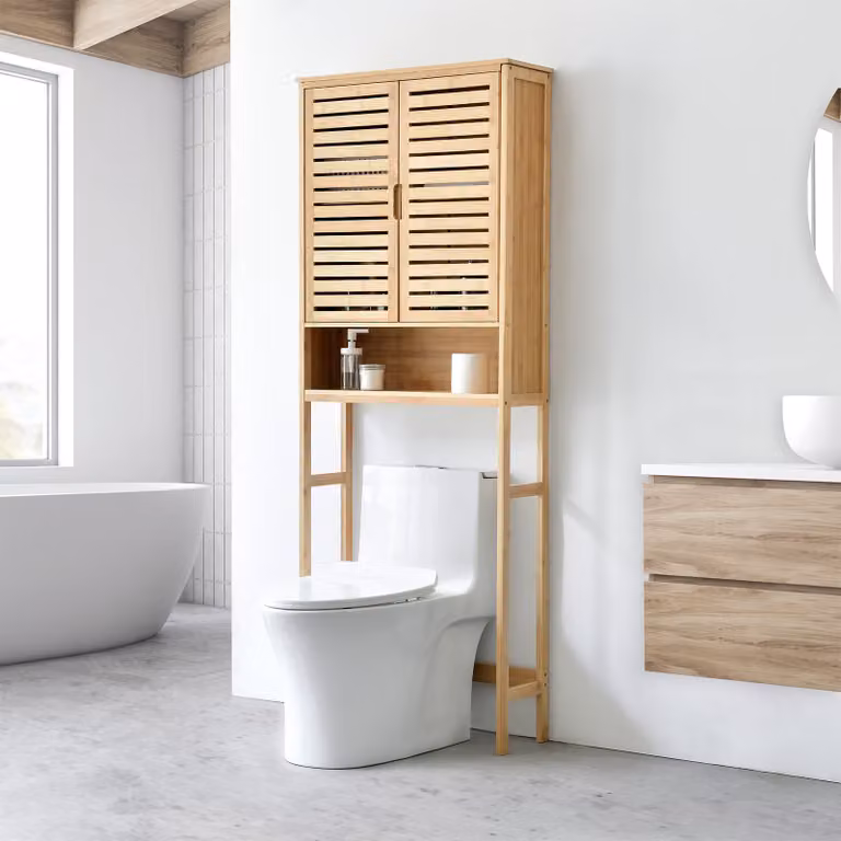 en.casa Toiletkast Geta van bamboe voor de badkamer, H 170 x B 66 x D 23 cm