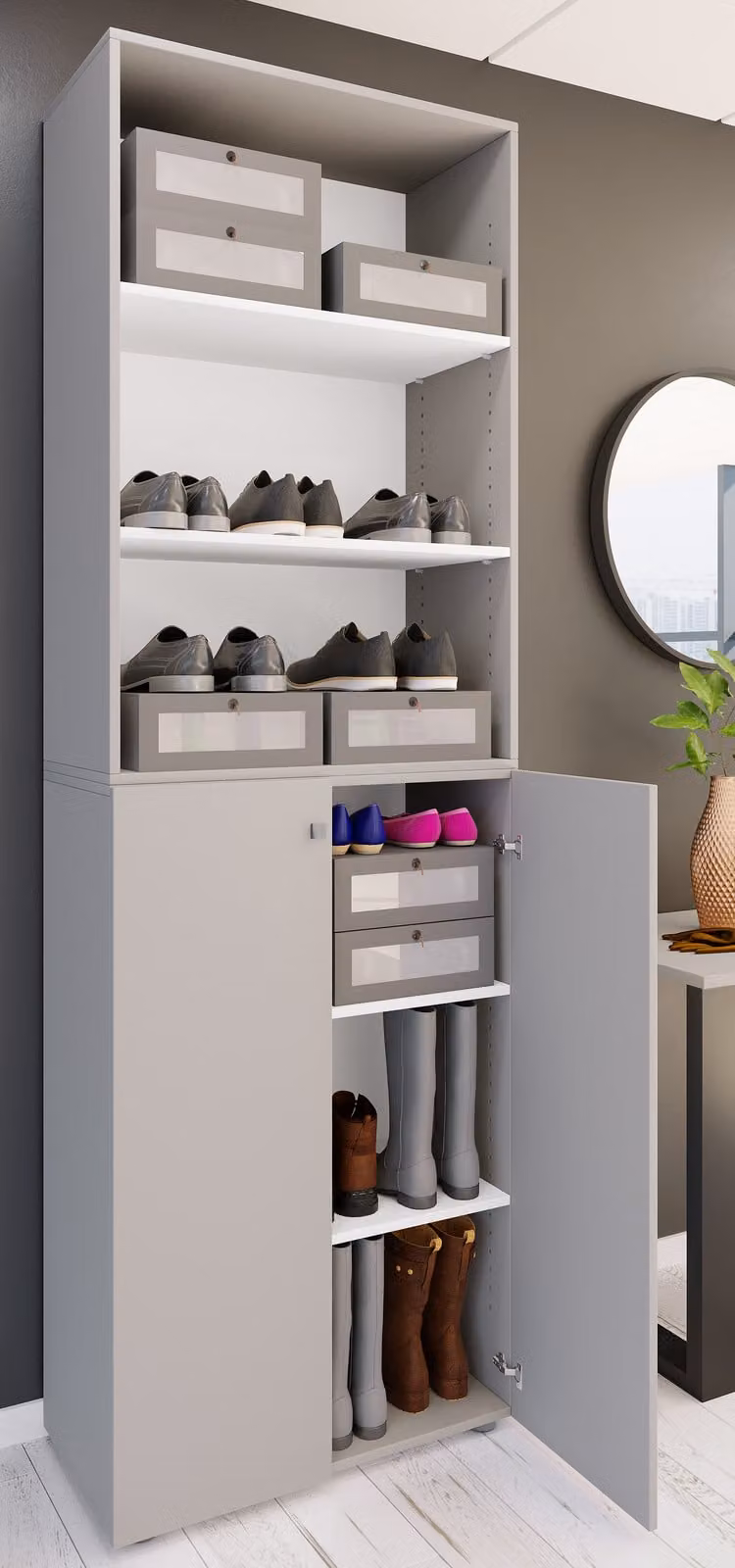 home24 Schoenenkast met 2 deuren grijs, H 220 x B 70 x D 39 cm