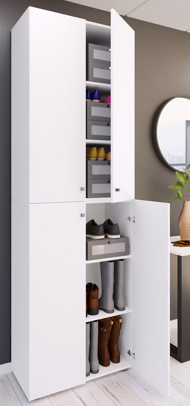 home24 Schoenenkast met 4 deuren wit, B/D/H: 70 x 39 x 220 cm