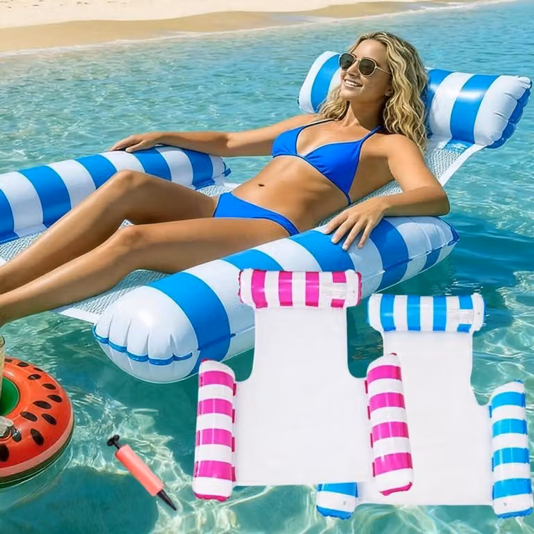 Opblaasbaar Zwembad Waterhangmat XL Blauw met Bekerhouder