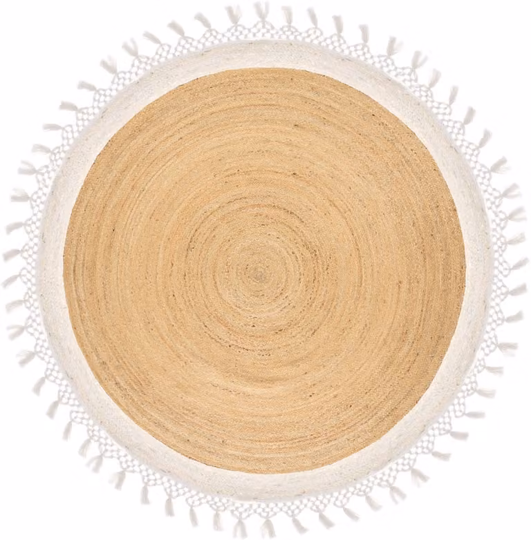 Marts Boho rustiek rond vloerkleed van jute en katoen - Beige/Wit - ø 200 cm