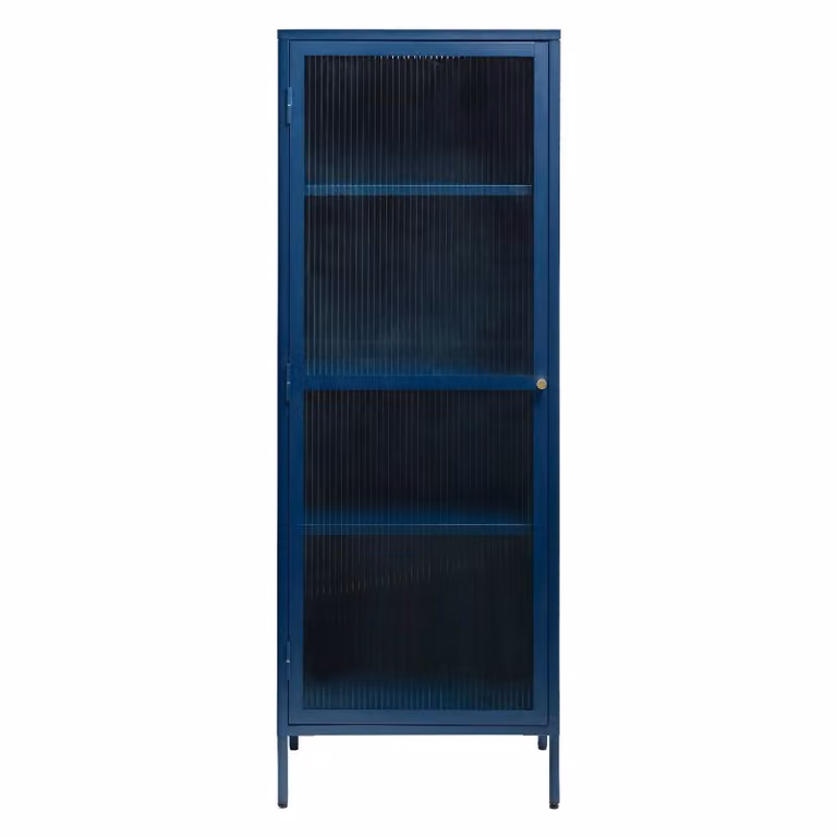 Nest of Nora Leni Metalen Vitrinekast met Ribbelglas - Blauw - Hoogte: 160 cm