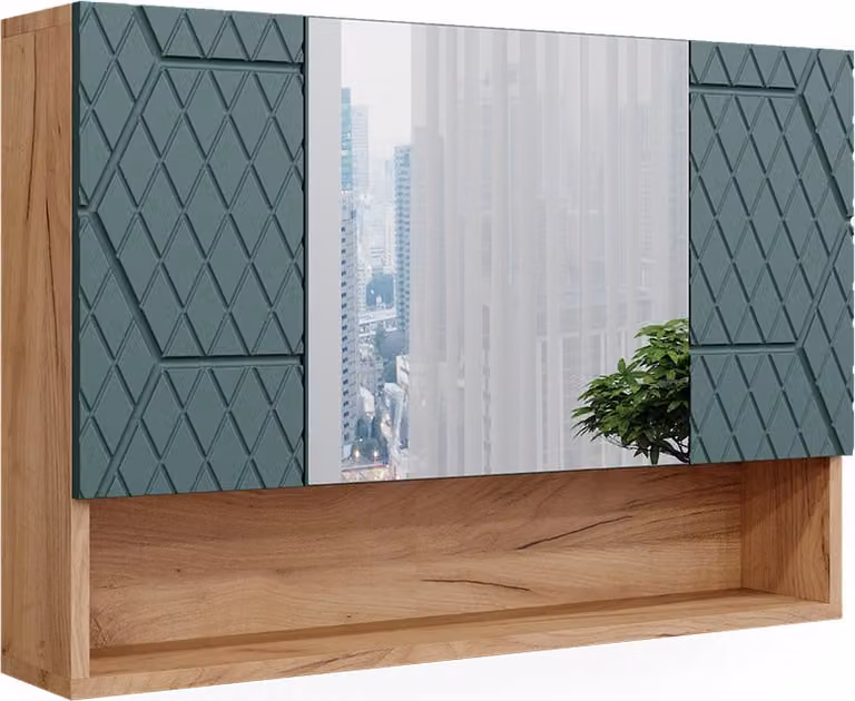 Vicco Irma Badkamerspiegelkast Groen/gouden eik, B: 80.1 cm, D: 55 cm