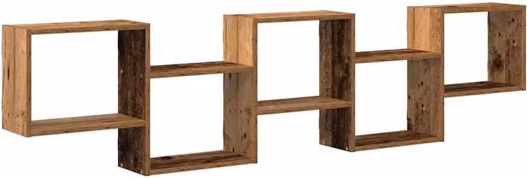 Zwevende Wandplank Kubus met 5 Vakken - Old Wood