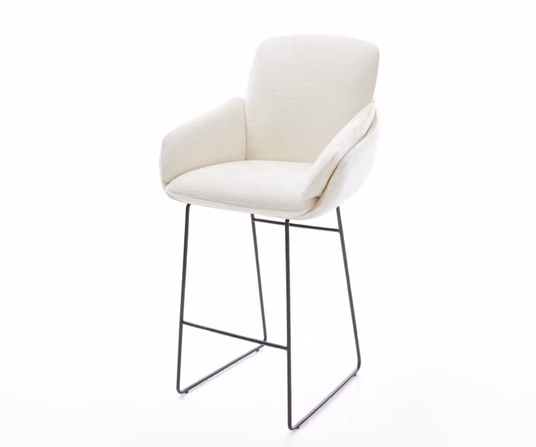 DELIFE Barstoel Luan-Flex Beige Bouclé met Zwart Metalen Sledeonderstel