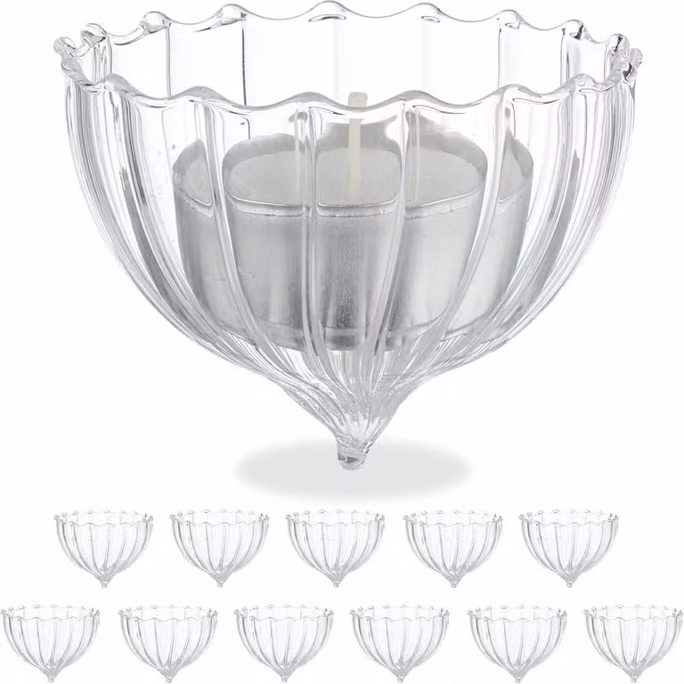 Set van 2 drijvende glazen waxinelichthouders voor decoratie in de vijver of het zwembad, transparant