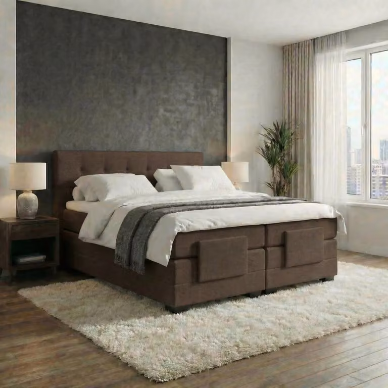 Mörgenn Elektrische Boxspring LUXA met Luxe Splittopper en Pocketvering - Bruin - 200 x 200 cm