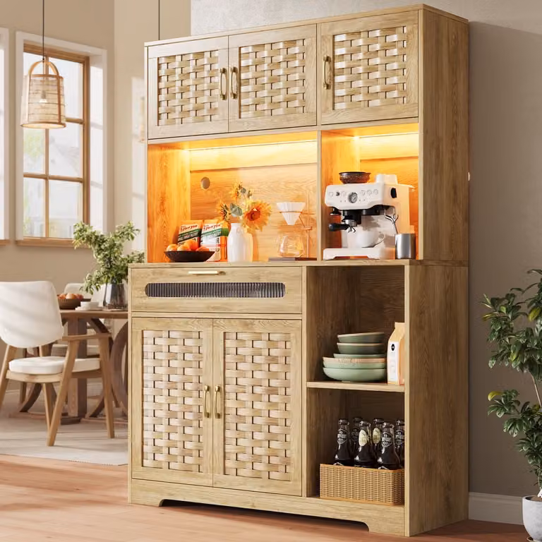 HAUSS SPOLE Hoogkast met geweven glasfronten, LED, muziek en USB, Natural, B/D/H: 120 x 40 x 180 cm