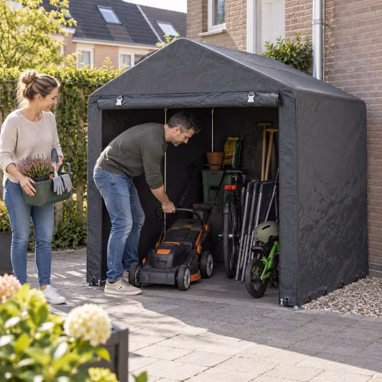 Outsunny tentgarage met UV-bestendige afdekking en metalen frame, donkergrijs, B: 218 cm, D: 160 cm, H: 172 cm