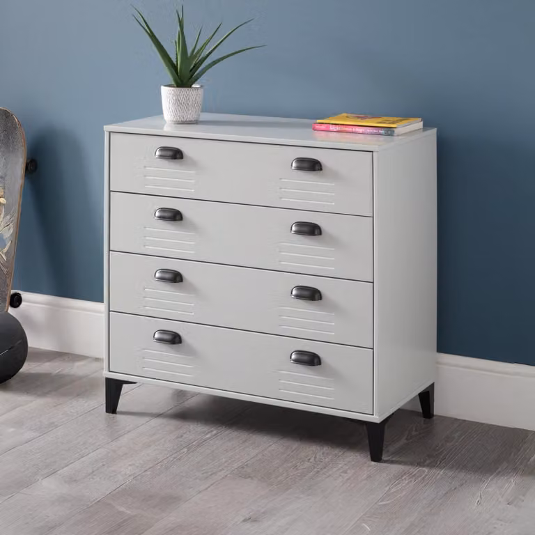 Dripio Kast met 4 lades in massief beuken, vintage-stijl, B: 80 cm, H: 84 cm, D: 40 cm