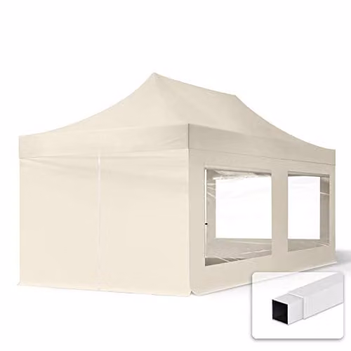 TOOLPORT Easy Up Partytent met 4 zijwanden en panoramavensters, Crème, 3 x 6 m