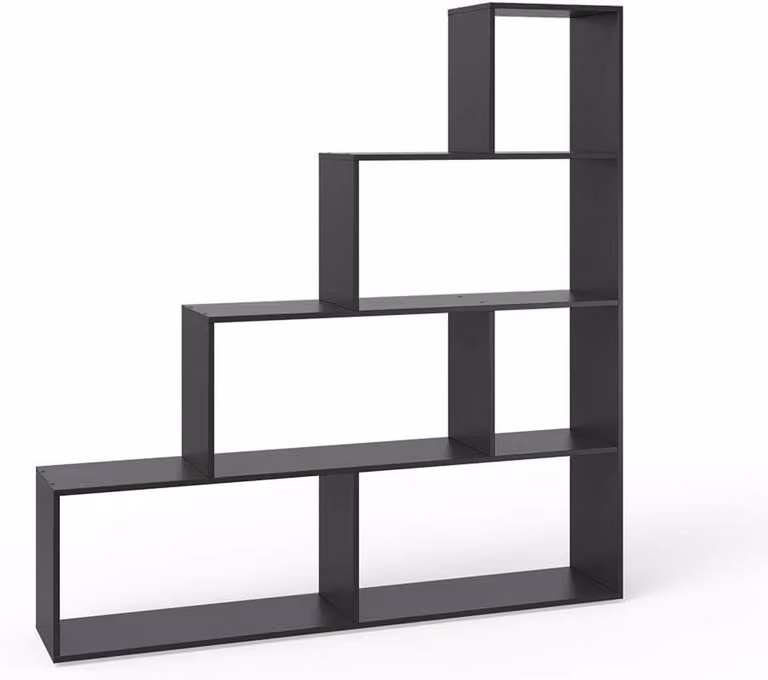 Zwart ladder boekenrek en opbergkast voor de woonkamer - B/D/H: 155 x 6 cm x 163 cm