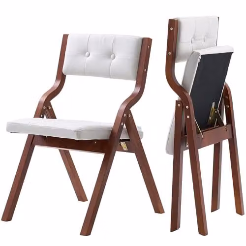 VEVOR Set van 2 Opvouwbare Houten Klapstoelen met Gevoerde Kussens, Bruin en Wit