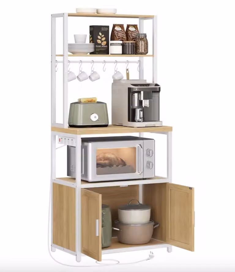 Varnox Keukenrek met haken en deurtjes - Light Oak en Wit - Keukenmeubel voor koffiebar en magnetron