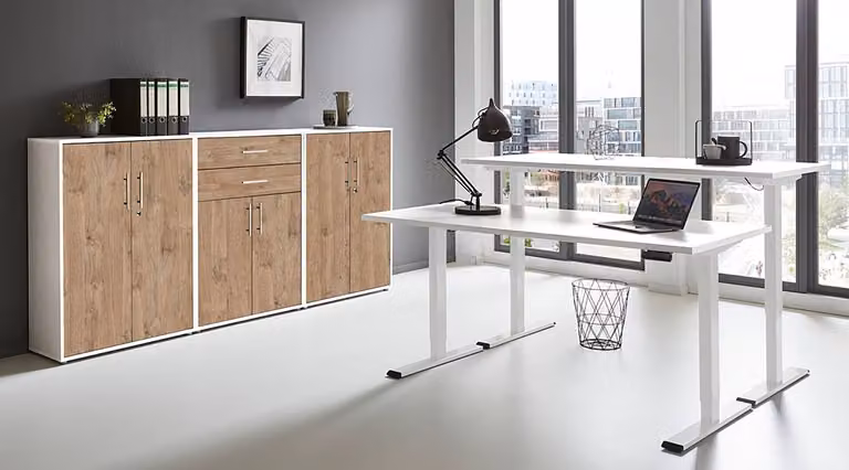 home24 Kantoorset 3-delig wit/Sanremo eiken, H x B x D: 85 x 114 x 33 cm