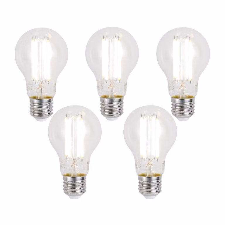 LUUMR Set van 5 Smart E27 LED lampen, Zigbee, Dimbare CCT, Transparant Glas, 7W