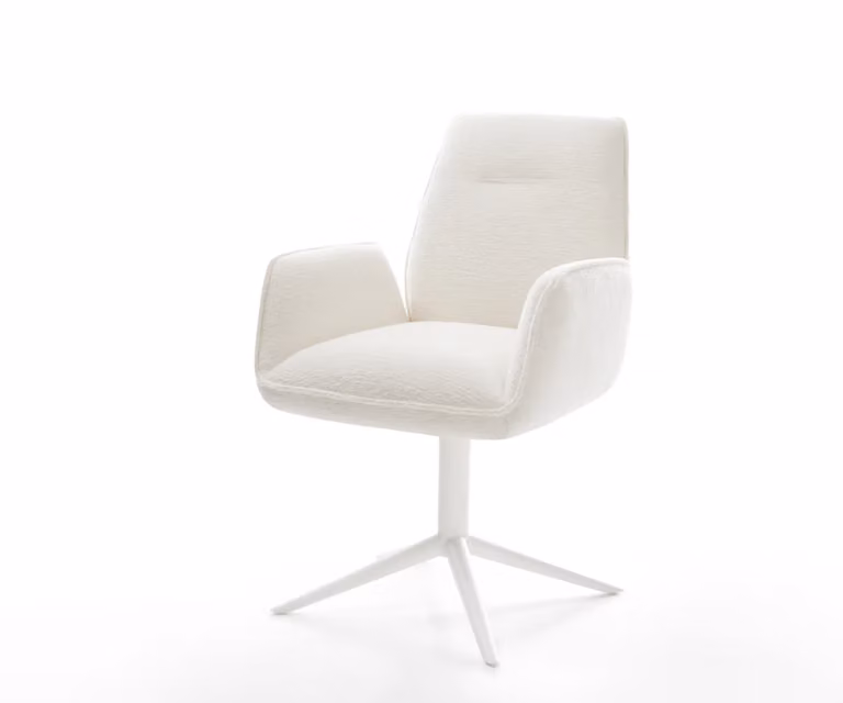 DELIFE Zoa-Flex draaistoel met bouclé bekleding in beige en wit met kruispoot