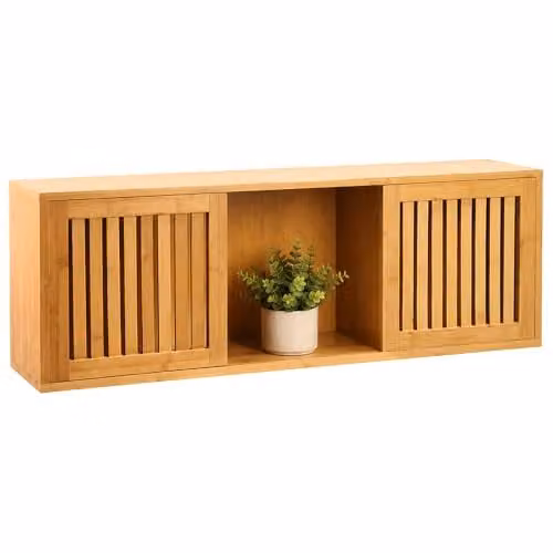 Relaxdays Wandrek met 2 Schuifdeuren en 3 Vakken, Bamboe, Beige