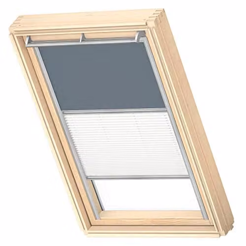 VELUX Verduisterend Rolgordijn Plissé Dark Petrol met grijze geleiders PK08