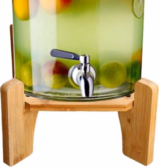 WAN Drankdispenser Stand met Houten Serveerplateau en Stabiele Vierpotige Basis, Diameter: 18,5 cm, Natuurlijk Hout