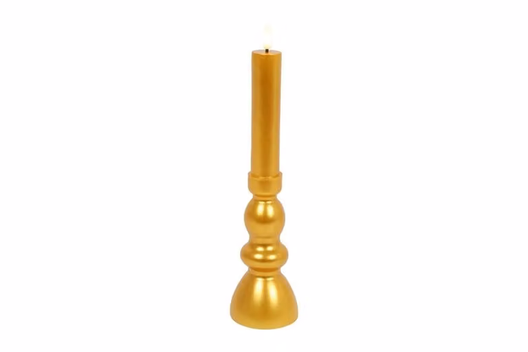 Countryfield kandelaar met ledkaars goud D 7,5 cm x H 28 cm