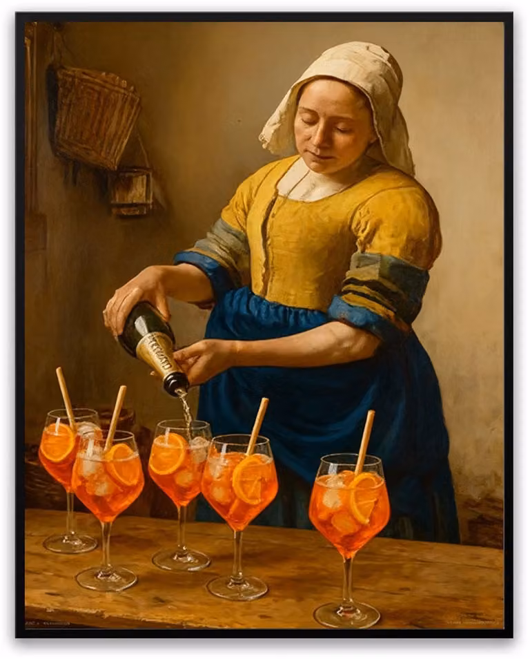 Schilderij Melkmeisje Vermeer met Drank Fotolijst B: 50 cm, H: 70 cm