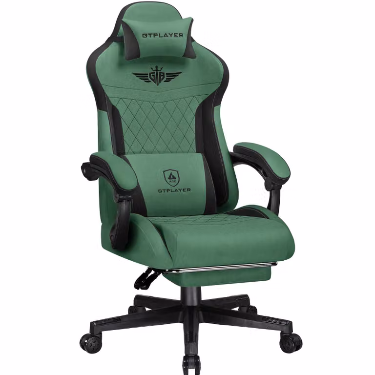GTPLAYER Ergonomische Gaming Stoel met Stoffen Bekleding en Lendensteun, Groen