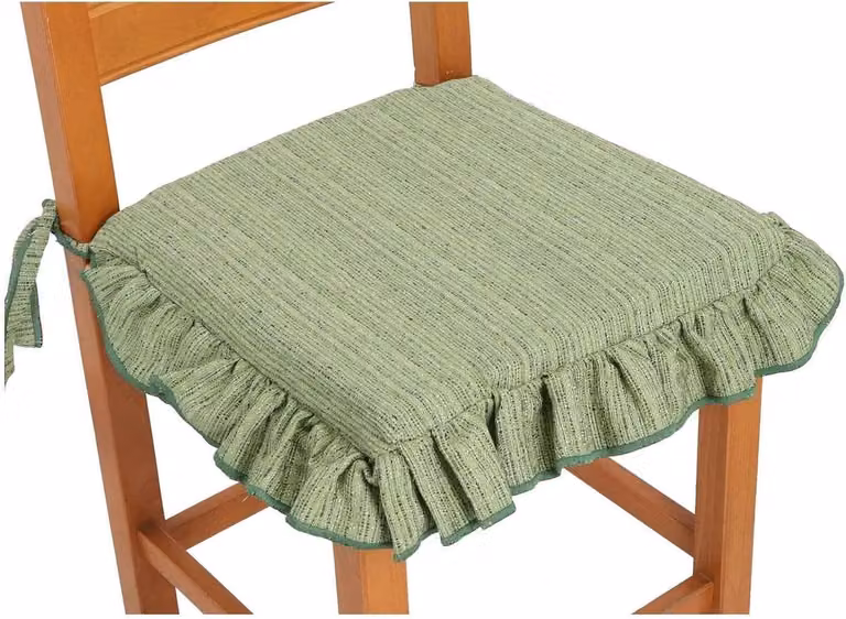 Groen stoelkussen met ruches en veter, afneembare hoes, 38 x 38 cm