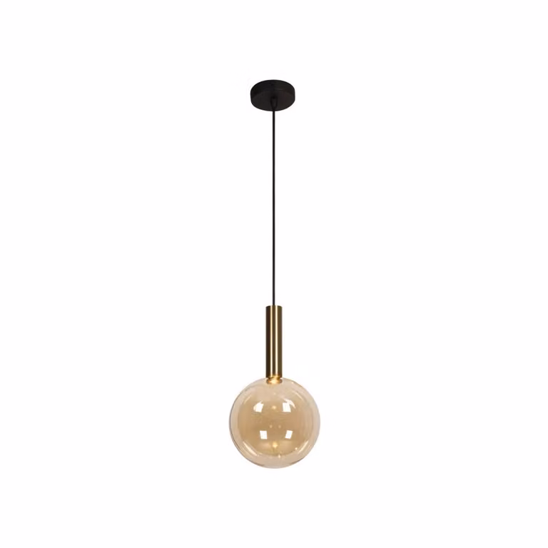 Lucide Josiane Hanglamp - Rond - Glas en Metaal - Zwart, Transparant en Goud/Messing - Ø 18 cm