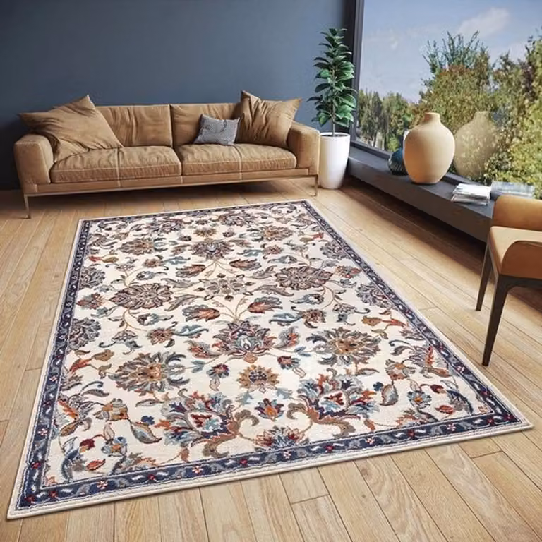 Oosterse loper met bloemenmotieven, dicht geweven laagpolig tapijt voor woonkamer, slaapkamer of eetkamer, 57 x 90 cm
