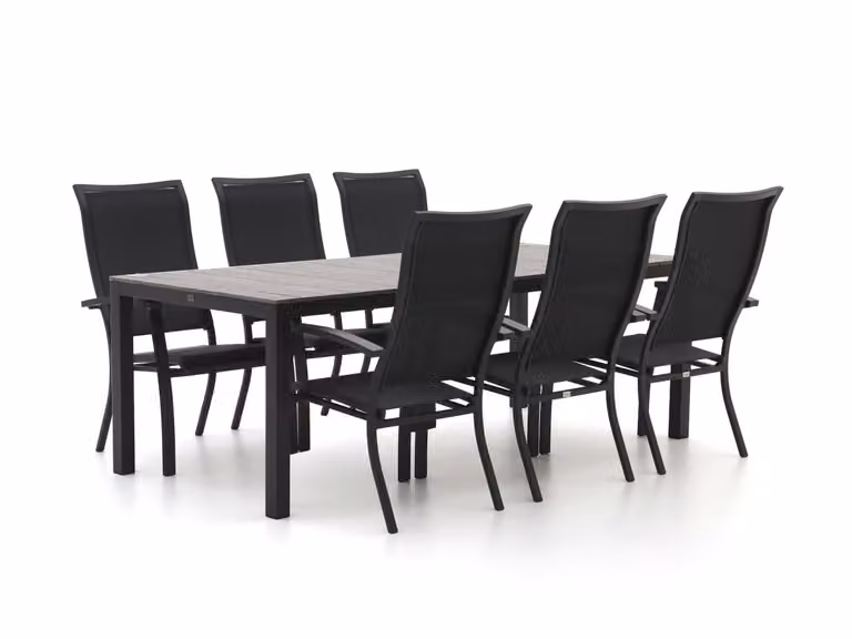 Bellagio Diningset voor 6 personen met polywood stoelen in grijs en zwart