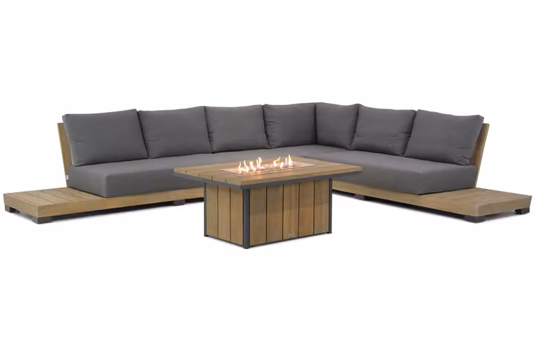Lifestyle Garden Furniture Hilton/Seaside Moderne Hoek Loungeset van Teak met Grijze Kussens, Links geplaatst, 120 cm