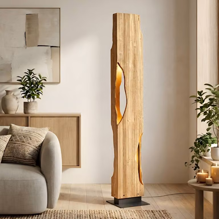 Lucande Tarry vloerlamp van hout met 4 x E27, Hoogte: 137 cm