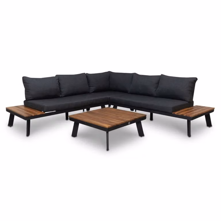LUX outdoor living New York hoek loungeset voor 5 personen, 4-delig, aluminium en hardhout, Light Teaklook, 248 x 248 cm