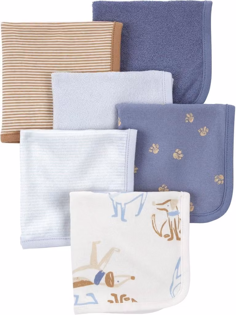 6-Pack Zachte Washandjes voor Baby's en Kinderen - Blauw en Ivoor