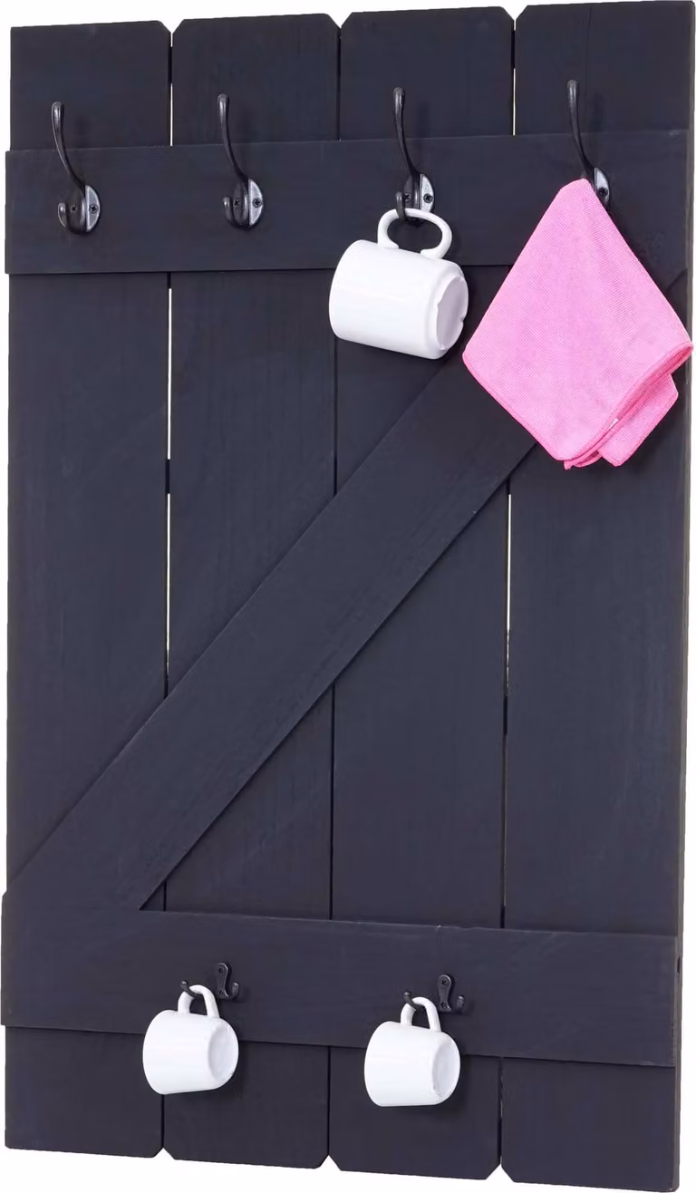 Mendler Tassenhouder HWC-D13 Wandplank met 6 haken, Donkergrijs, B: 91 cm, H: 60 cm