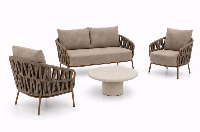 4 Seasons Outdoor Biarritz/Hampton loungeset met kussens in beige en amber voor tuin en terras