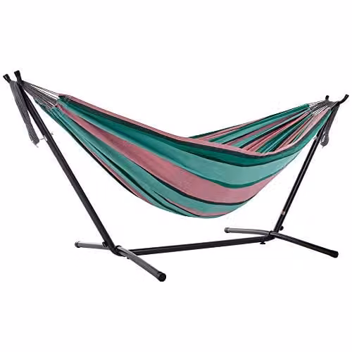 Vivere Tweepersoons katoenen hangmat met standaard, 250 cm, watermeloen