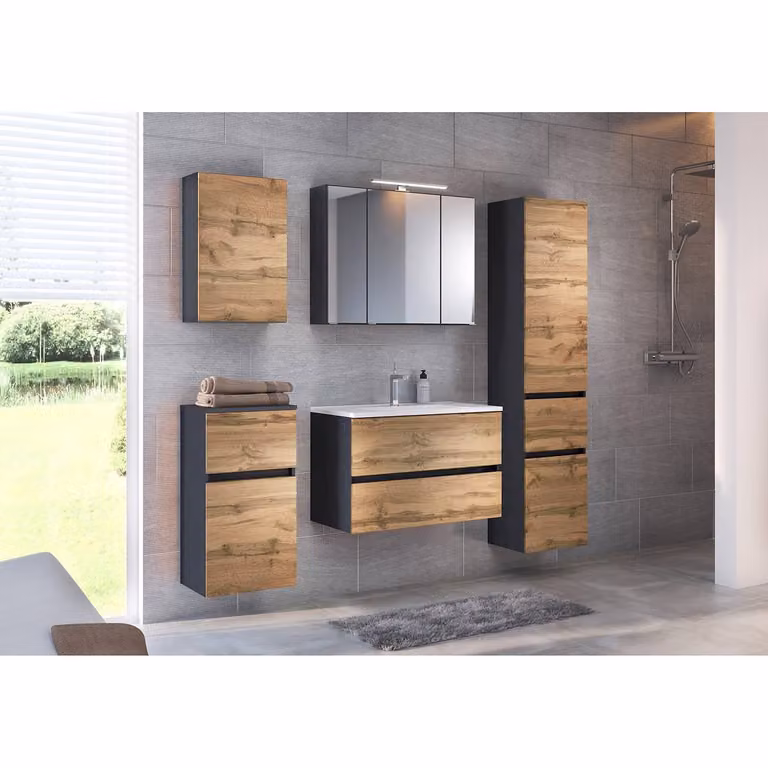 home24 Hoge kast Wotan eikenhouten look, bruin/multicolor, B: 40 cm, D: 35 cm, H: 180 cm