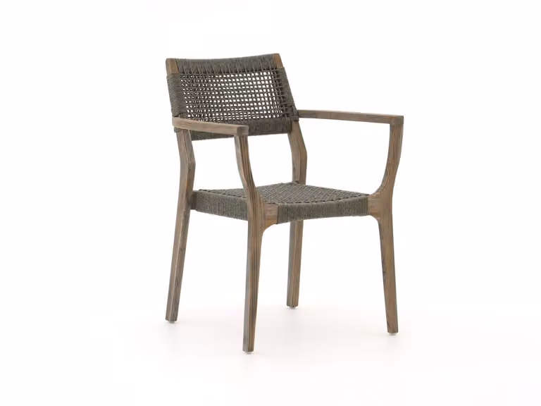 ROUGH Furniture Dining tuinstoel ROUGH Rope Grijs Stapelbaar Teak