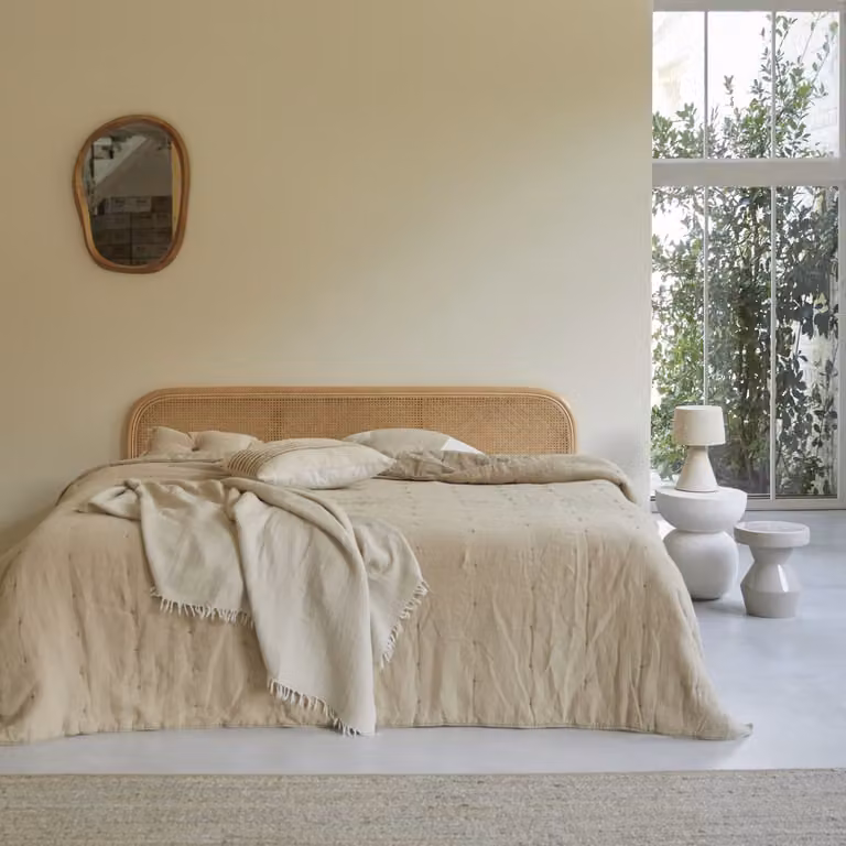 Tikamoon Hoofdbord van gelakt rotan, Beige, Breedte: 200 cm