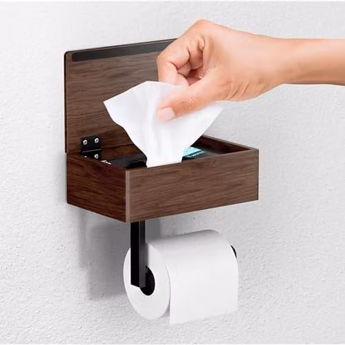 Day Moon Designs Houten Toiletpapierhouder en Wandplank met Dispenser voor Natte Doekjes, Zwart Walnoothout, Groot
