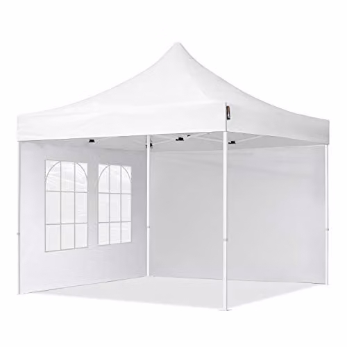 TOOLPORT Easy Up Partytent met 2 zijwanden en kerkvensters, wit, 3 x 3 m