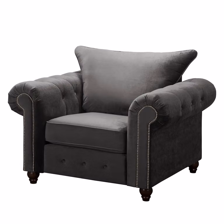 home24 Fauteuil grijs velours B: 120 cm, D: 90 cm, H: 93 cm