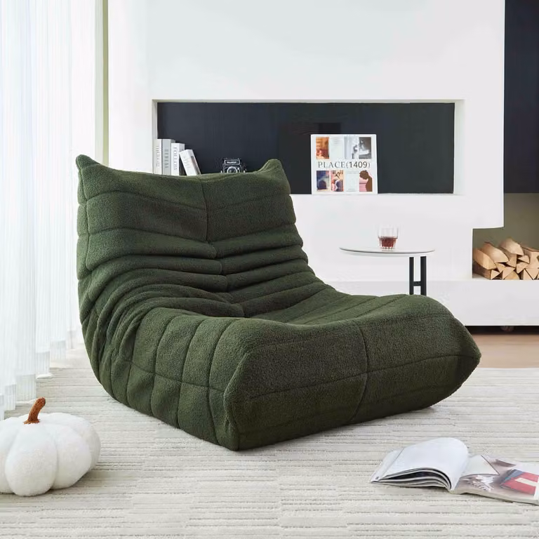 FloraGrace Beanbag Stoel met Schuimvulling - Teddysamt - Groen