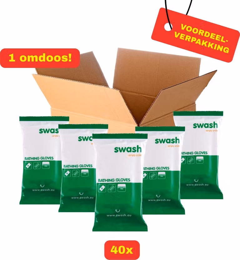 Omdoos Swash Bathing Gloves Voordeelverpakking 40 stuks Parfumvrij