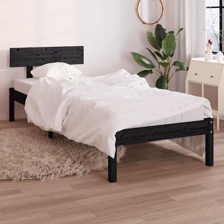 Massief grenen houten bedframe voor volwassenen, zwart, 90 x 190 cm