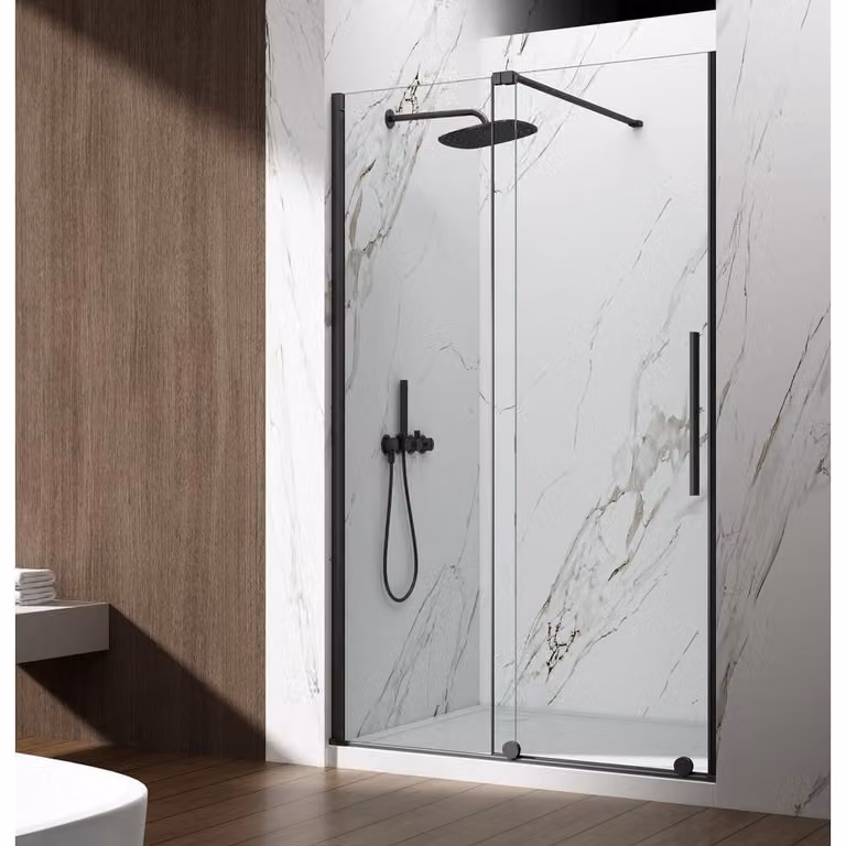 SPIRIT Zwarte douchedeur met helder glas, Breedte: 120 cm