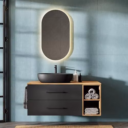 Planetmöbel LUX Badkamermeubel met deuren en open plank, houtlook, 120 cm