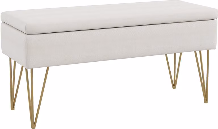 HOMCOM Opbergbank 2-persoons in linnenlook crème met stalen poten, B/D/H: 100 x 40 x 49 cm